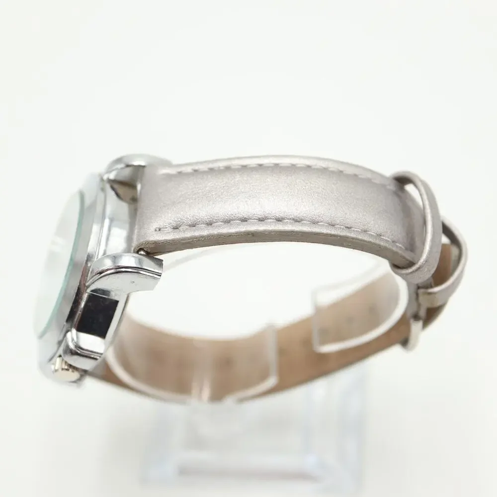 Vintage Dufonte Silver Tone Mens Watch 42mm Roman Dial Leather Strap New Battery